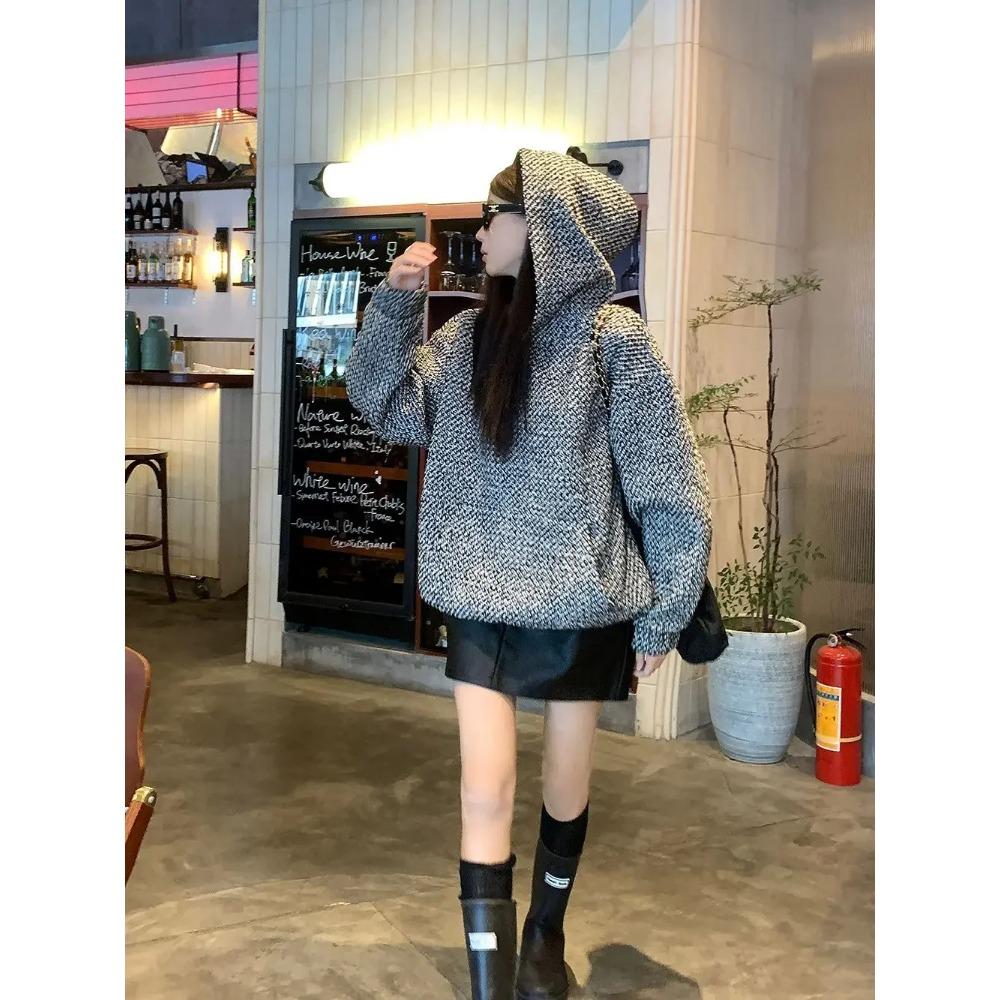 Woman Tops Baggy Autumn and Winter Hoodies Cold Hooded Tweed Sweatshirt for Women Loose Warm Thick Nice Color Sport Y 2k Vintage