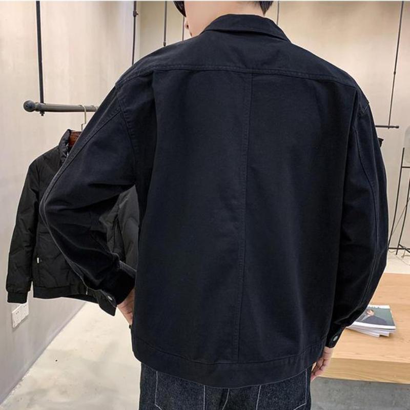Мужская модная куртка в Корейском стиле, однотонная модная куртка, осенняя брендовая свободная однотонная куртка с карманами