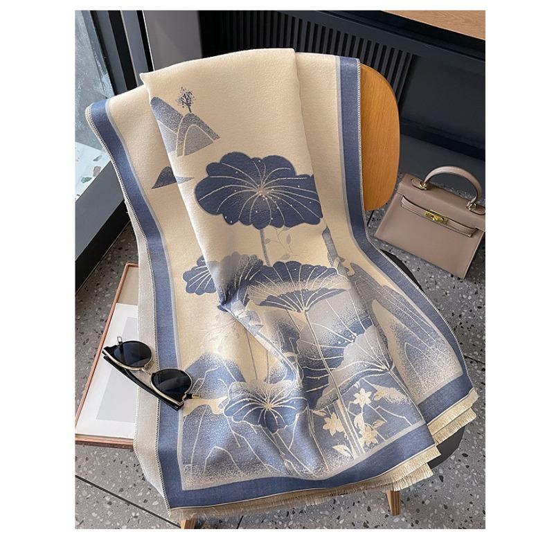 Women Thick Warm Imitation Cashmere Chinese Style Floral Winter Neck Scarf