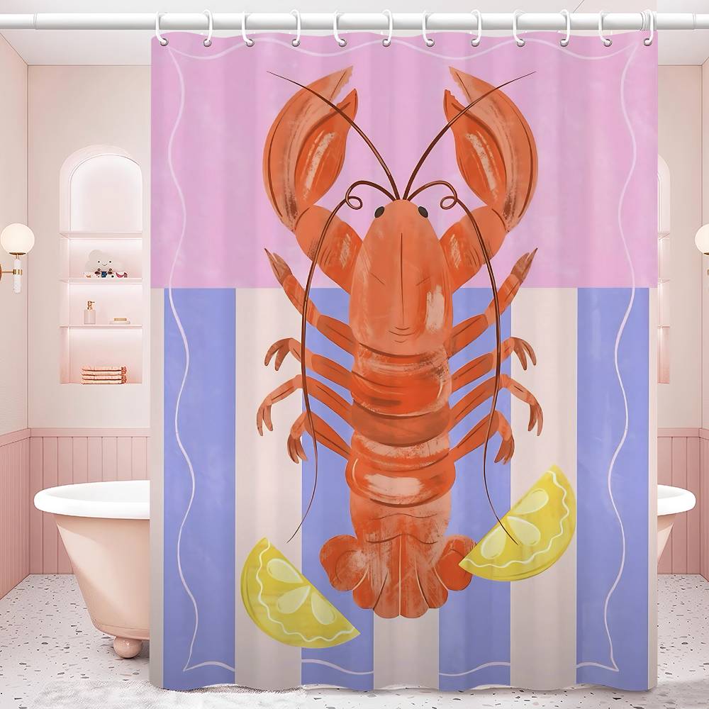 Colorful Sardine Lobster Fish Ocean Bathroom Curtain Classic Anime Fabric Shower Curtain With 12 Hooks Waterproof Bathroom Decor