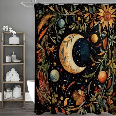 Занавеска для душа Moon Planet Floral Star, Декоративная занавеска для душа для ванной, Водонепроницаемая занавеска для душа с крючками