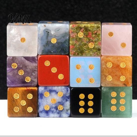 6-Sided Dice Natural Stone with Golden Dots, Mini Healing Faux Semi Precious Crystal Dice, Carved for Tabletop Board Game Dots