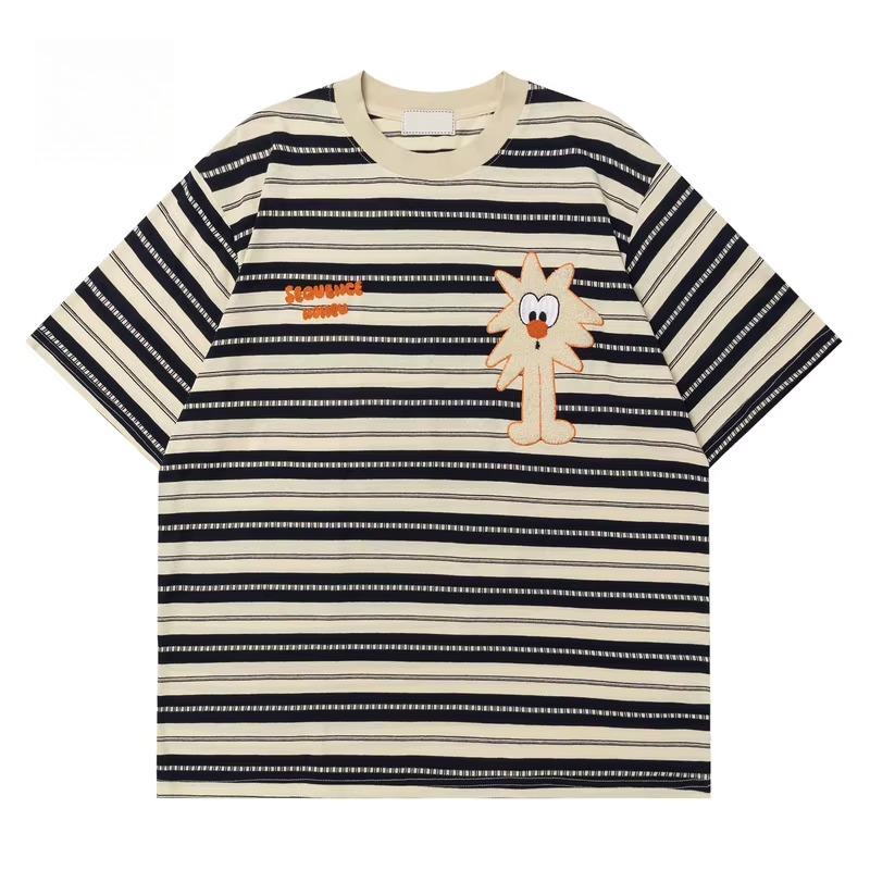 STREETRICH EU US Size Luxury Quality Unisex Casual T-Shirt Vintage Street Retro College Striped Sports Short Sleeve T-Shirt