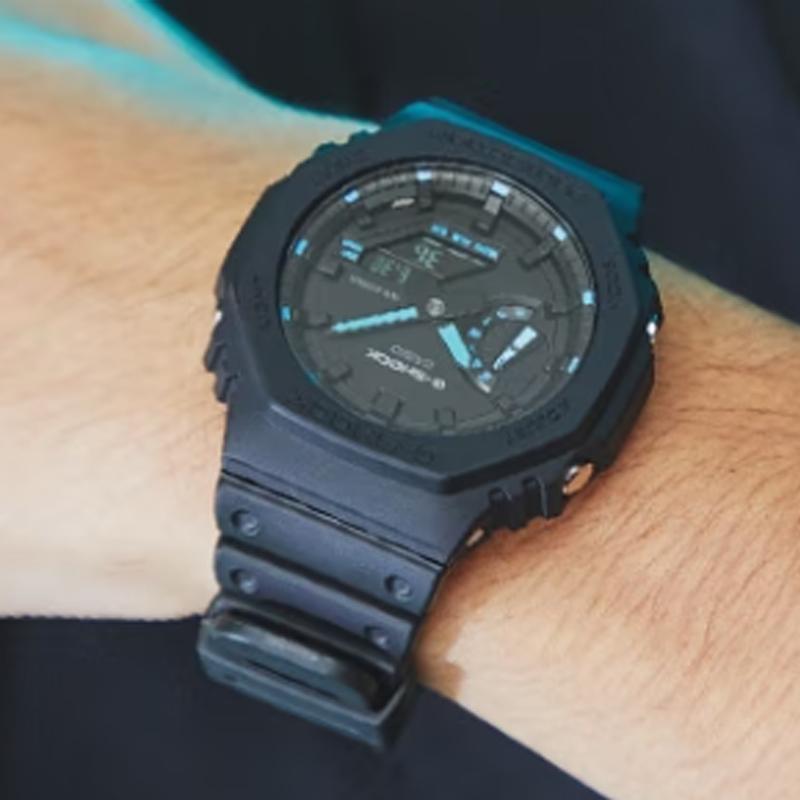 Casio Серия G-SHOCK с двойным дисплеем LCD/Стрелки Темная Ночь Неоновая Серия Классическая Мода Восьмиугольник Модный Спортивный Кварцевый Механизм Ремешок из Смолы GA-2100-1A2PR