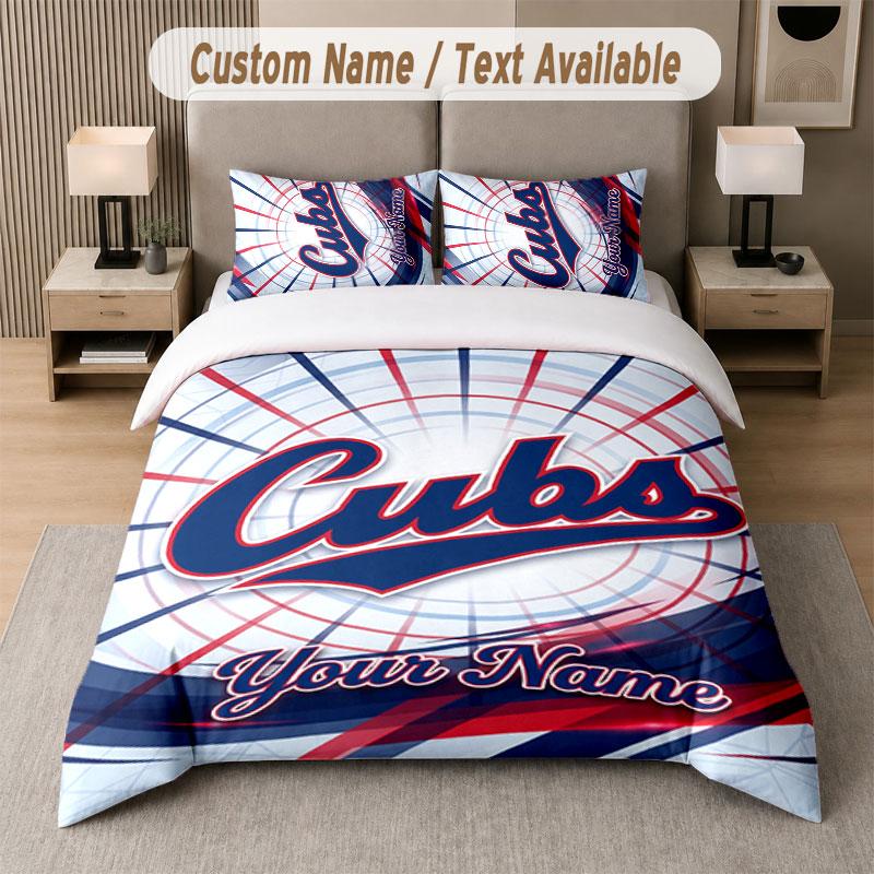 Постельное белье на заказ, узор Chicago Cubs, печать имени/текста, 1 пододеяльник + 2 наволочки, домашний текстиль