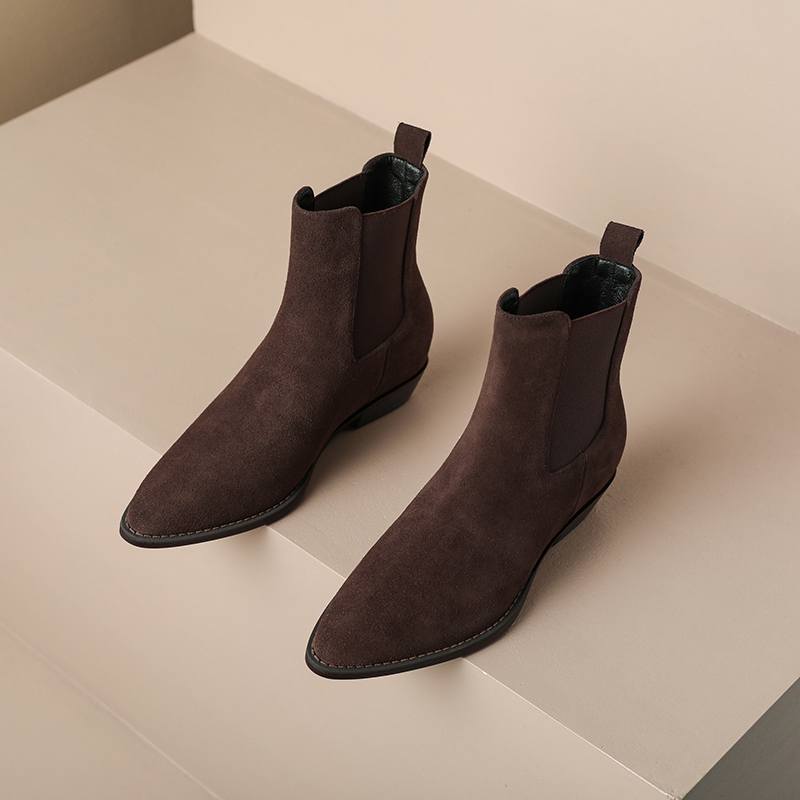 Krazing Pot Зимние ботинки челси из коровьей замши с круглым носком на толстом низком каблуке, увеличивающие рост, женские ботильоны, большой размер 41