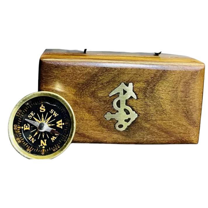Box Wooden Brass Compass Telescope Antique Nautical Gift Marine Vintage Gift
