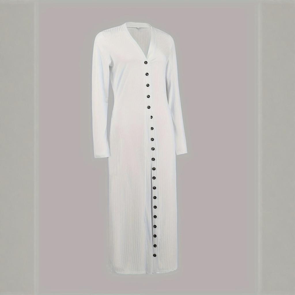 Женский модный повседневный однотонный кардиган с длинным рукавом и длинный топ-футболка с V-образным вырезом