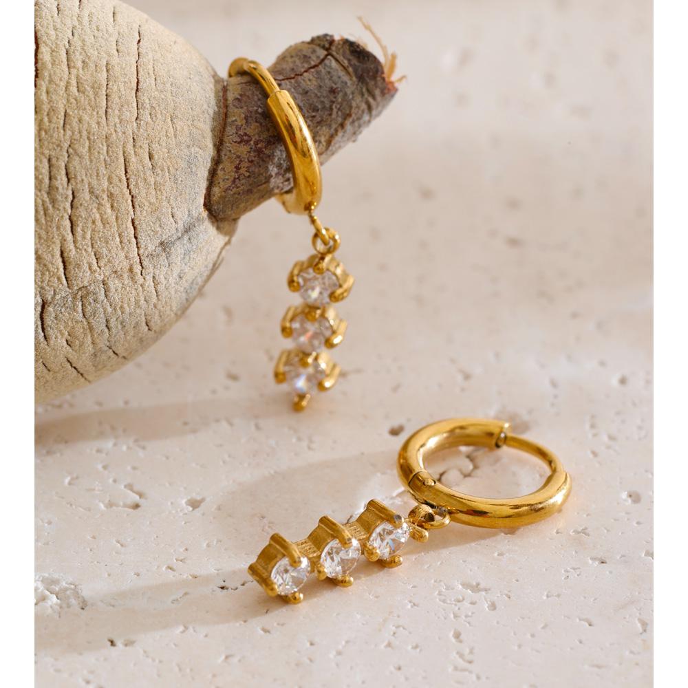 Yhpup Stainless Steel Cubic Zirconia Small Charm Drop Hoop Earrings 16K Gold Platinum Color PVD Plated Stylish Daily Jewelry