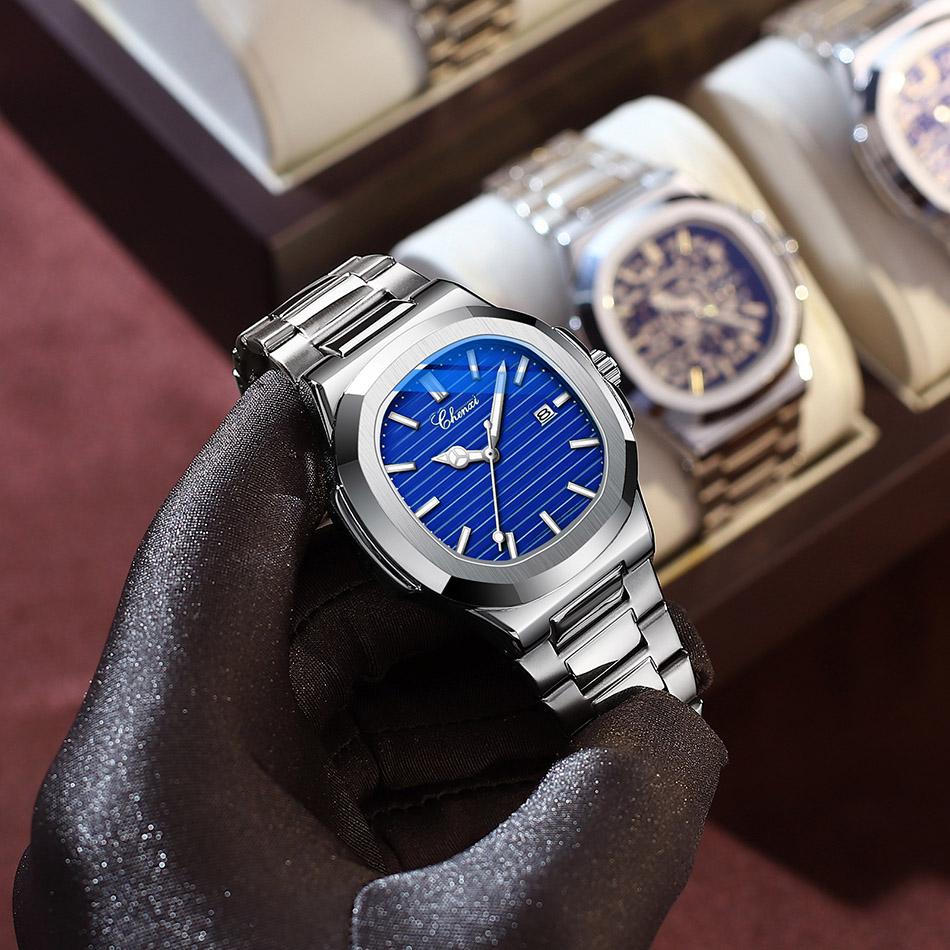 Уникальные черные часы для мужчин, модные классические кварцевые наручные часы, роскошные водонепроницаемые мужские часы с ремешком из нержавеющей стали от лучшего бренда