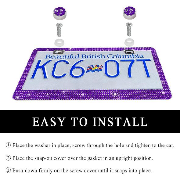 Car License Plate Frame, Sparkling Stainless Steel Auto License Plate Frame With Rhinestones, Bling Diamond License Plate Holder, Universal Exterior