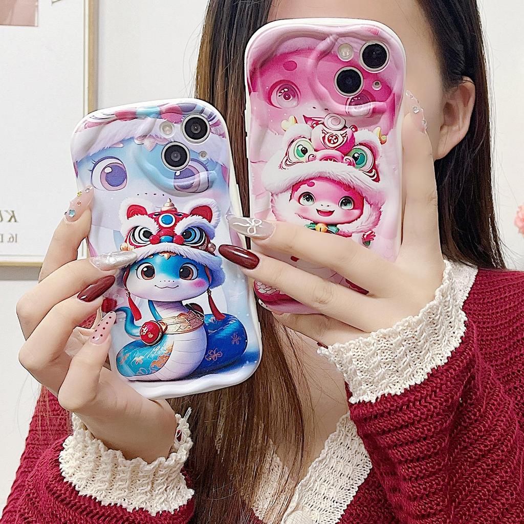 Силиконовый чехол для Xiaomi Redmi Note 14 13 Samsung A56 A26 A36 Oppo A3 A5 Pro Tecno Spark 30C Funda Cartoon Snake New Year Cover Soft TPU Bumper