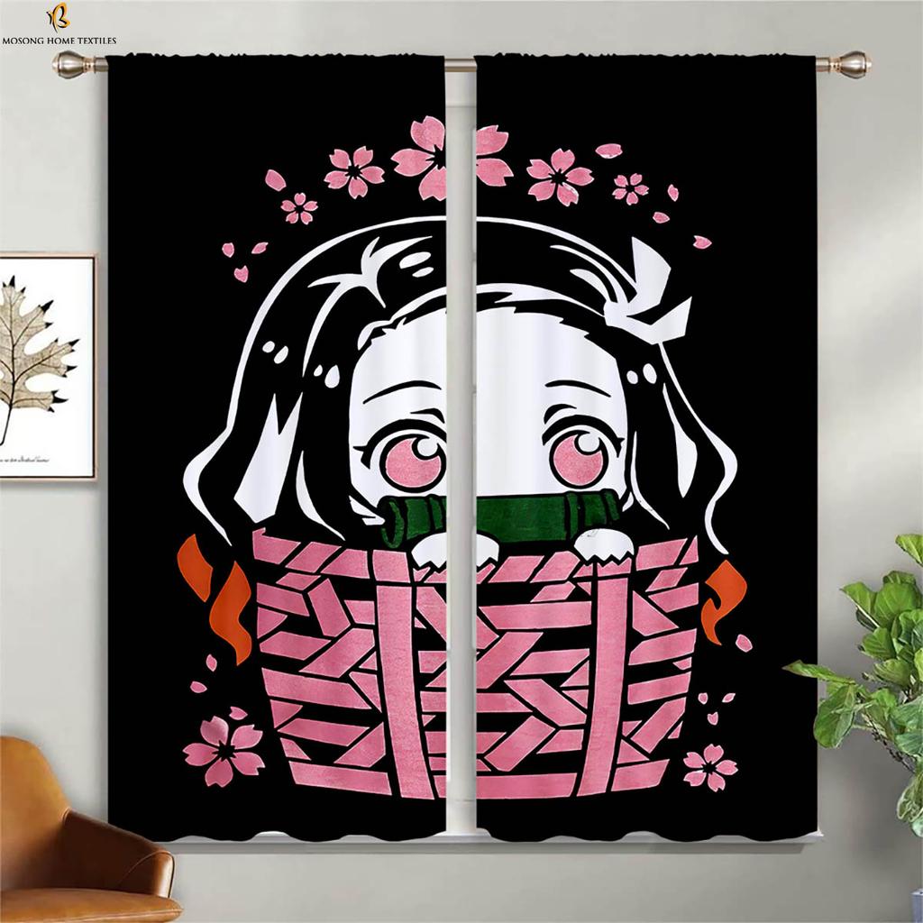 Japanese Anime Cartoon Printed Curtains Suitable For Children's Room, Living Room, Study Room Blackout Curtains 2 Pieces