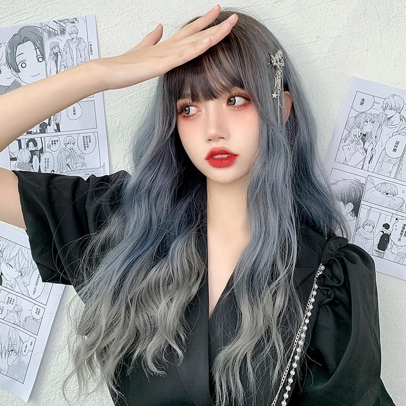 Длинный волнистый синтетический парик с челкой из натуральных волос, женский термостойкий парик для повседневного использования для косплея