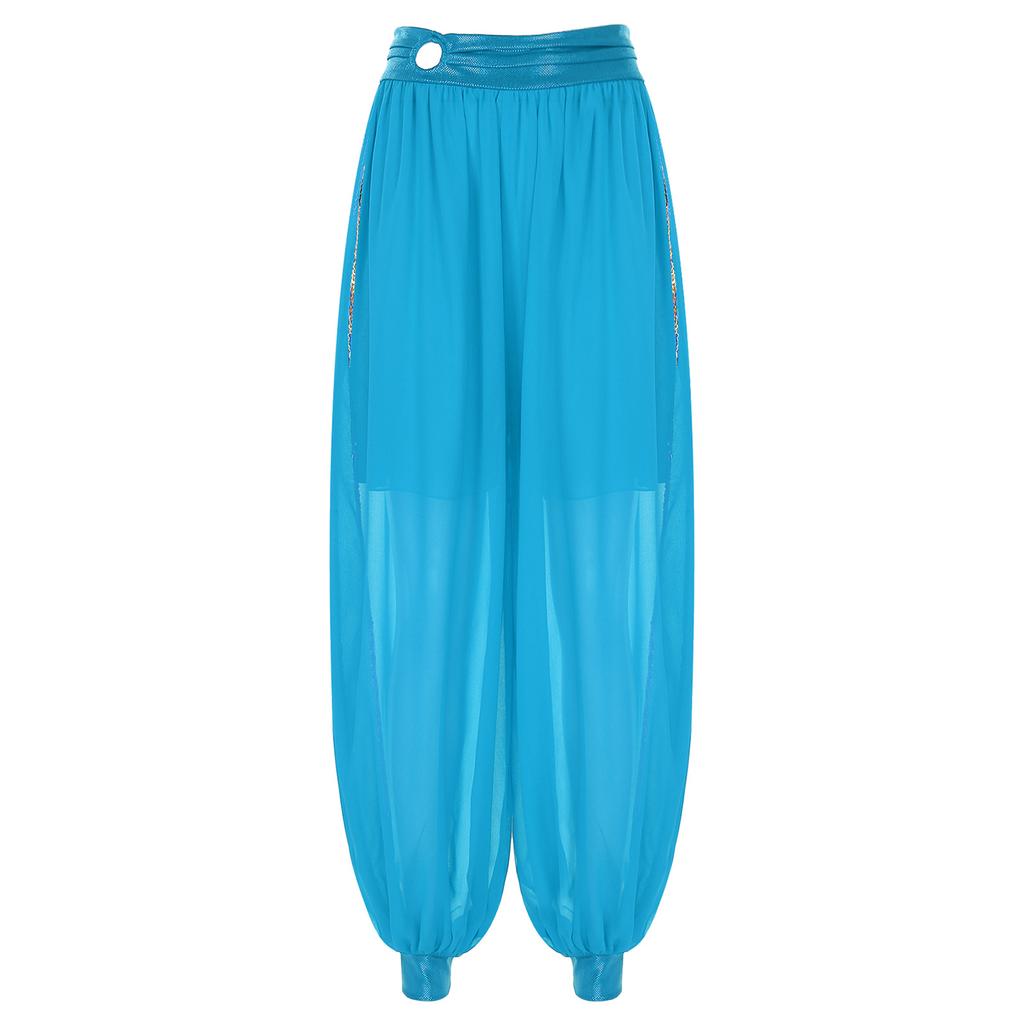 Womens Belly Dance Bloomers Halloween Theme Party Carnival Costume Ruched Waistband Side Split Pants