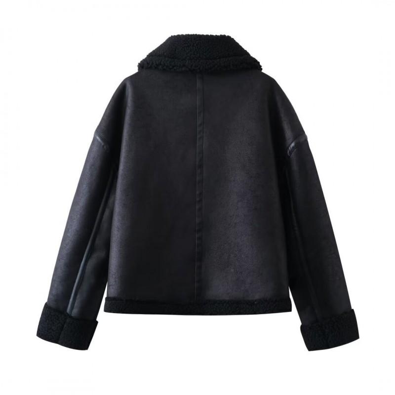 Womens Faux Fur Lined Jacket Winter Warm Street Style Zip Up Coat