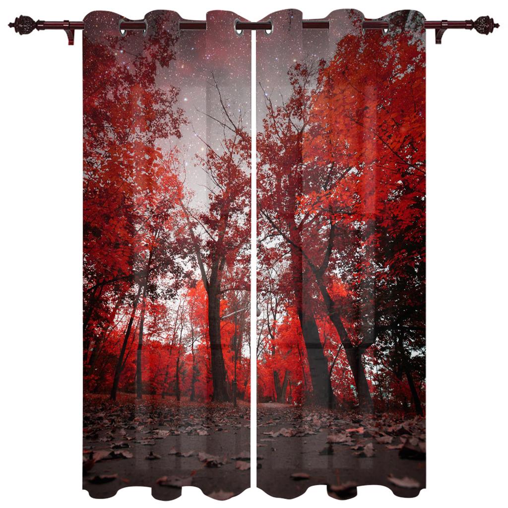 Maple Leaves Red Forest Starry Sky Window Curtains Home Decoration Living Room Curtains Kid's Room Cortinas For Kitchen Bedroom