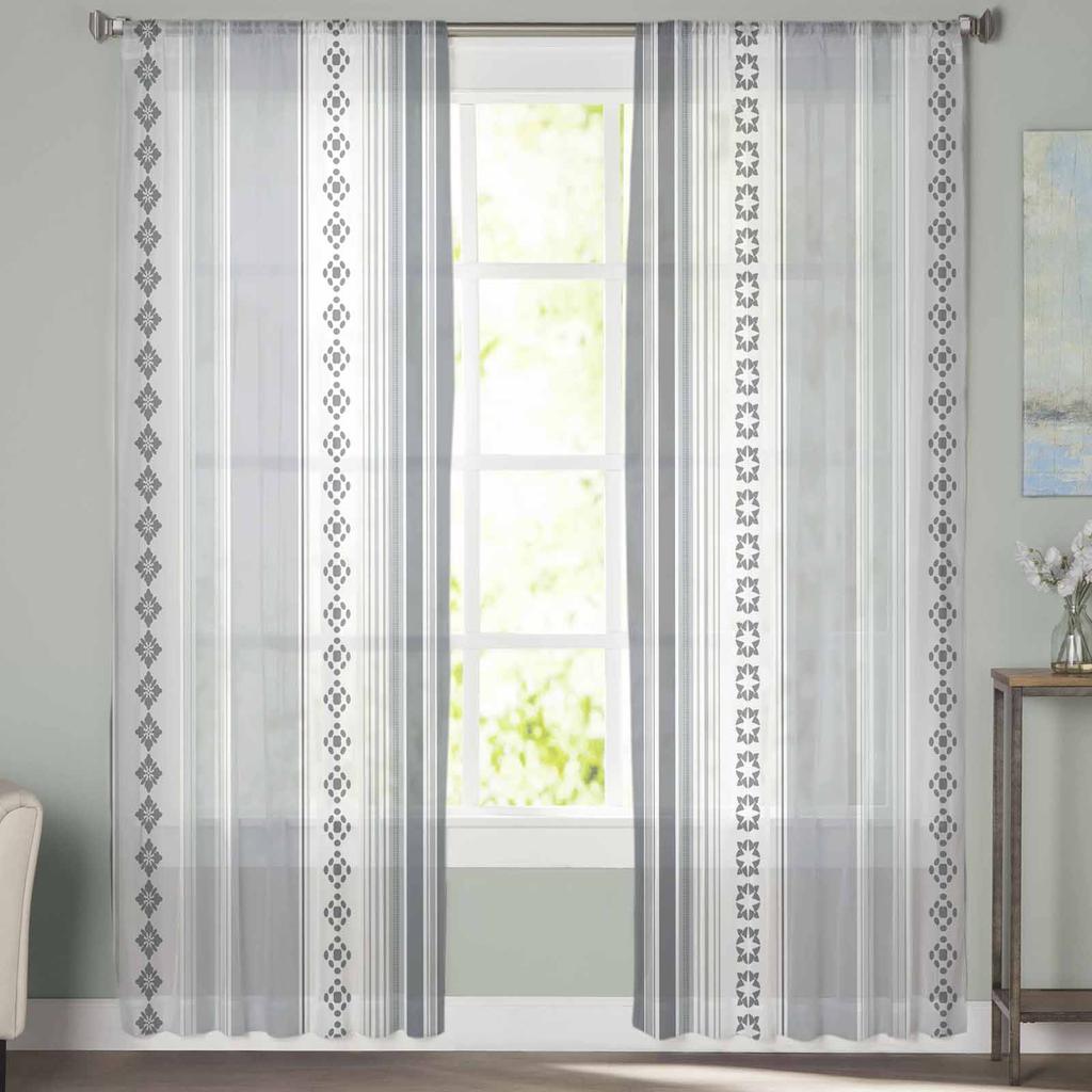 Line Flower Decoration Sheer Curtains for Kids Bedroom Living Room Voile Window Curtains Tulle Drapes