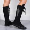 Women's Fashion Flat Canvas Sports Boots with Lace Inside Zipper