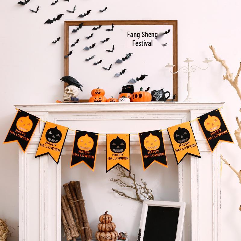 Halloween Pumpkin Lantern Hanging Flag Ornament for Bar or Door Decor Scene Props