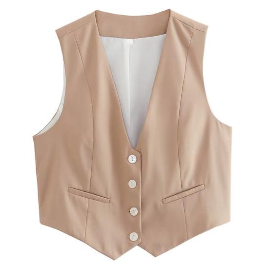 Женский формальный жилет с глубоким v-образным вырезом, однобортный кардиган без рукавов, однотонный свободный OL, офисная одежда, жилет, женское пальто