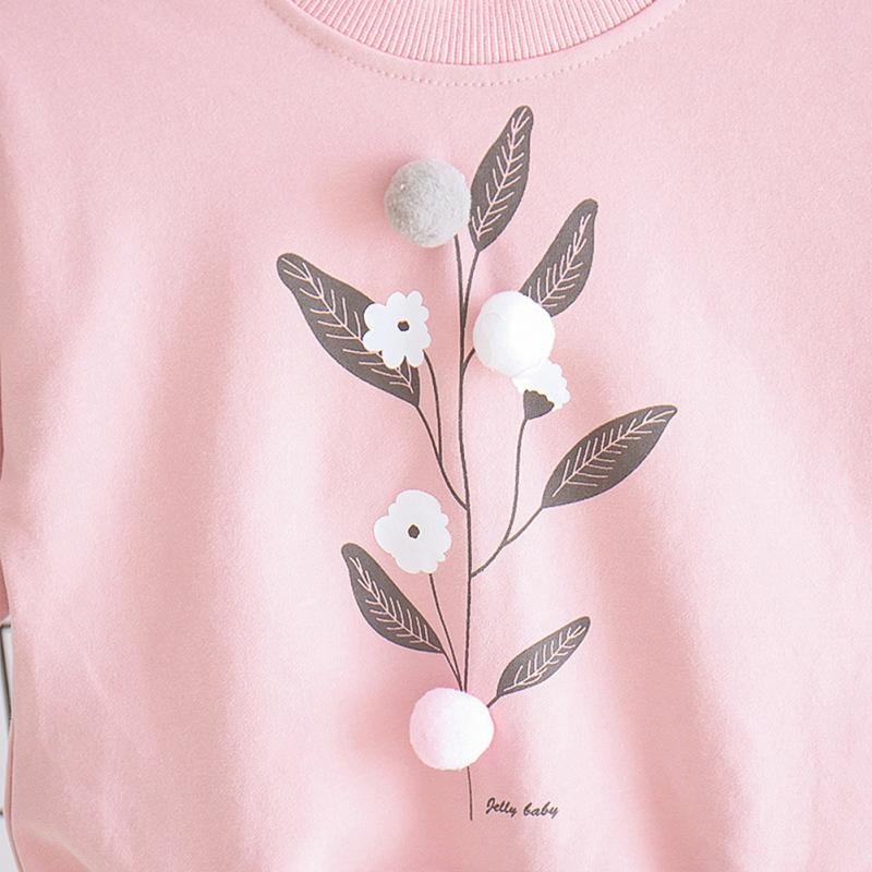 2pcs Baby Girls Tracksuit Set Leaves Cartoon Printing Long-sleeved Round Neck Shirt Trousers Suit