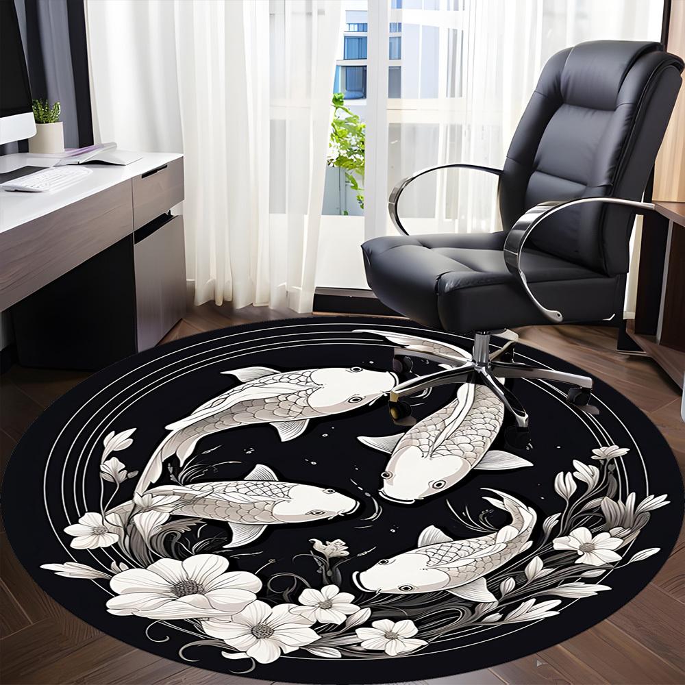 1pc Koi Fish Circle Chair Carpet for Office, Round Non Slip Durable Large Size Office Carpet, Suitable for Office
