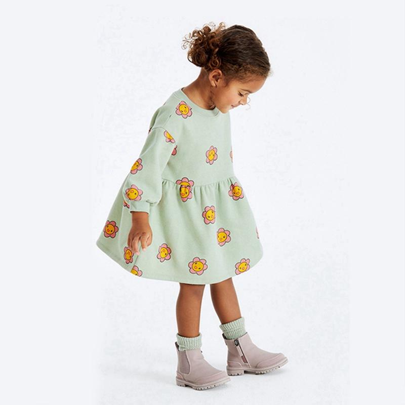 Kids Dress Children Girls Long Sleeve Round Neck Dress