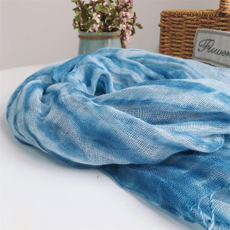 Spring And Summer French Thin Tie-Dye Linen Bandana Scarf Outdoor Beach Sun Protection Soft And Breathable Scarves Shawls