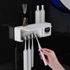 UV Toothbrush Sanitizer LCD Display 4 Slots USB Rechargeable Wall Mounted Toothbrush Holder with Heating Turbo Fan Cordless Tooth Brush Cleaner