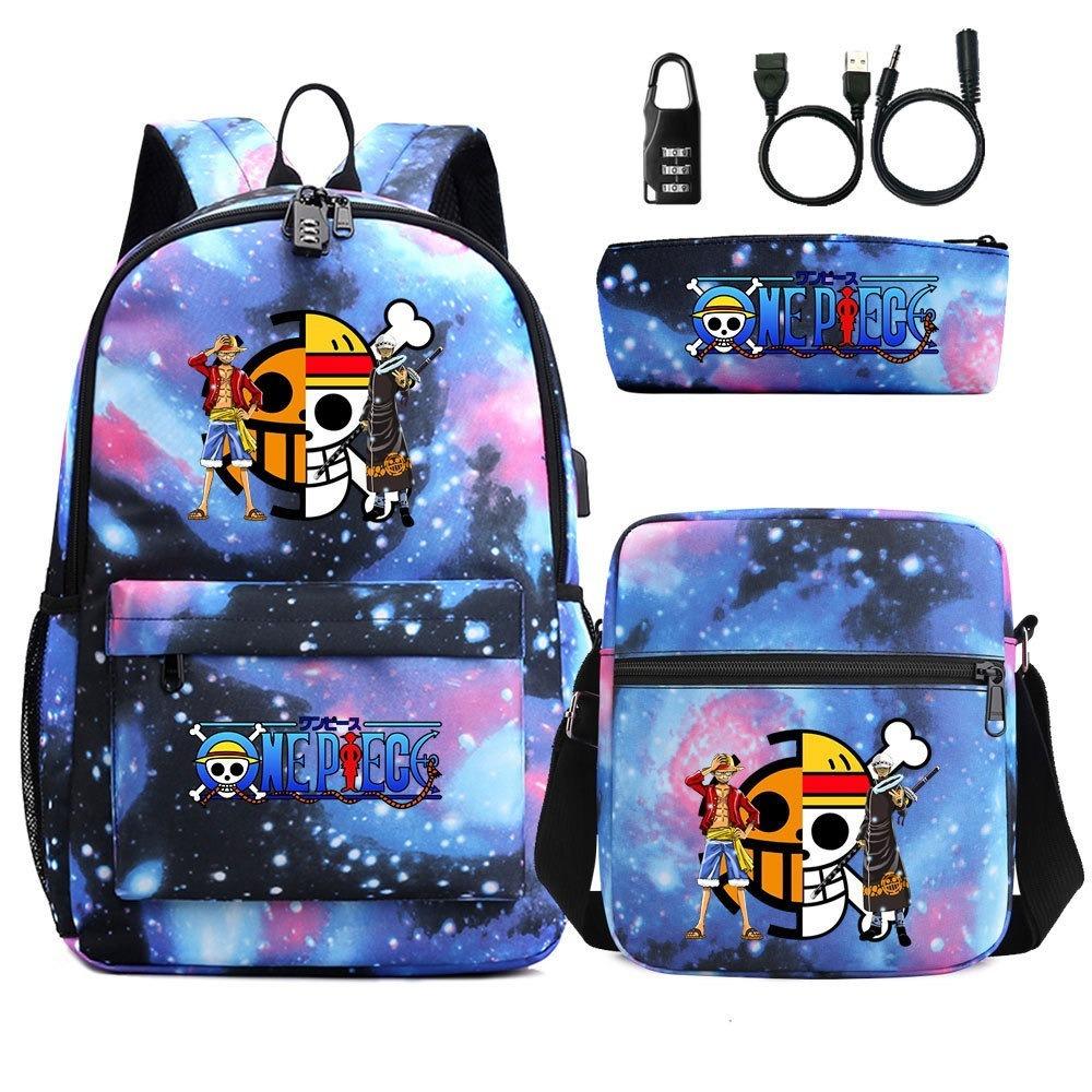 Riman ONE PIECE USB кодовый замок рюкзак студенческий школьный рюкзак сумка через плечо пенал набор из трех предметов для мужчин и женщин
