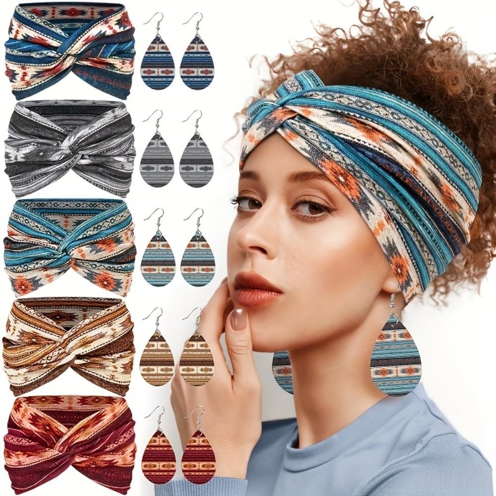 3pcs Ankara Print Women's Hairband Set Boho Women's Earrings Set Sports Wear
