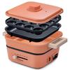 Iris Ohyama Hot Plate Grill Pot 3 Plate Ceramic Coating Pot Takoyaki Flat Plate Orange IGU-P3-D