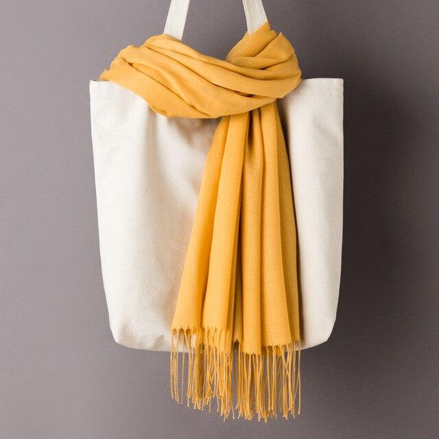 Winter Women Scarf Thin Shawls Wraps Lady Long Solid Hijab Stoles Cashmere Pashmina Foulard Tassel Autumn Head Scarves EMA