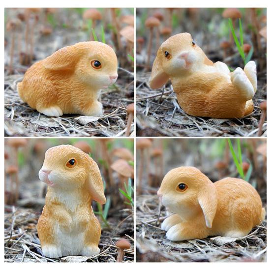 4 шт. Мини-статуэтки кроликов, миниатюрные фигурки кроликов из смолы, пасхальный декор, скульптуры кроликов для поделок своими руками, сад фей, весенний декор стола