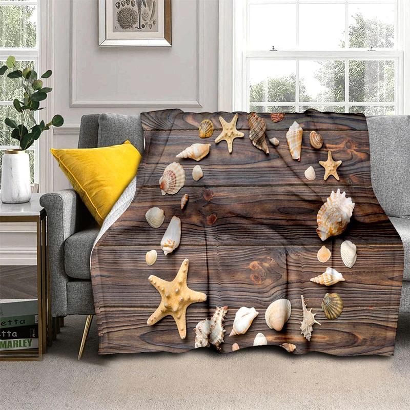 3D Морская звезда Пляжная ракушка Морская звезда Песок Плед, Мягкий плед для дома Спальни Кровати Дивана Пикника Путешествия Офиса Покрывало Детский Подарок