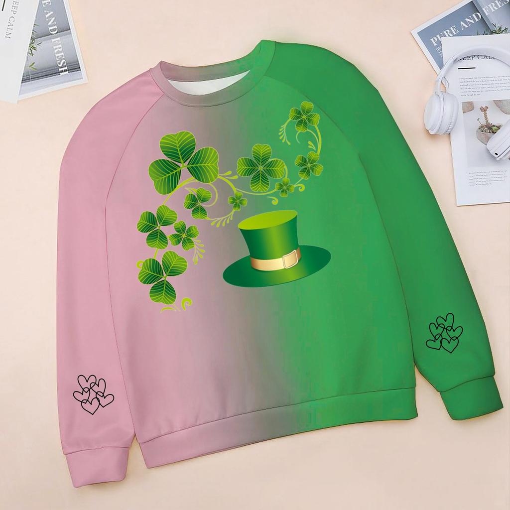 Kids Fashion Neck St. Patrick's Day Printed Casual Sweatshirt