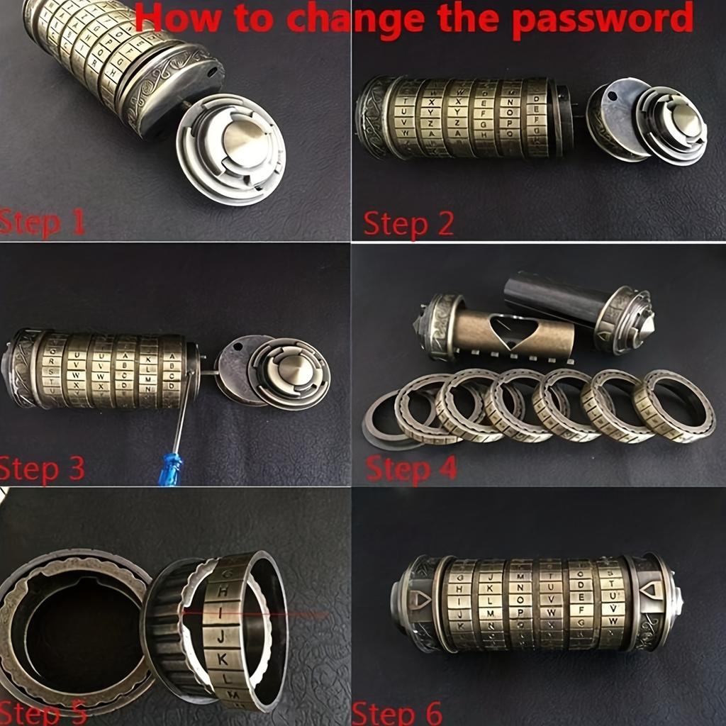 Vintage Golden Retro Cylinder Lock Box with Combination Dial, Secure Jewelry, Ring Storage, Ideal for Wedding Bands Keys,