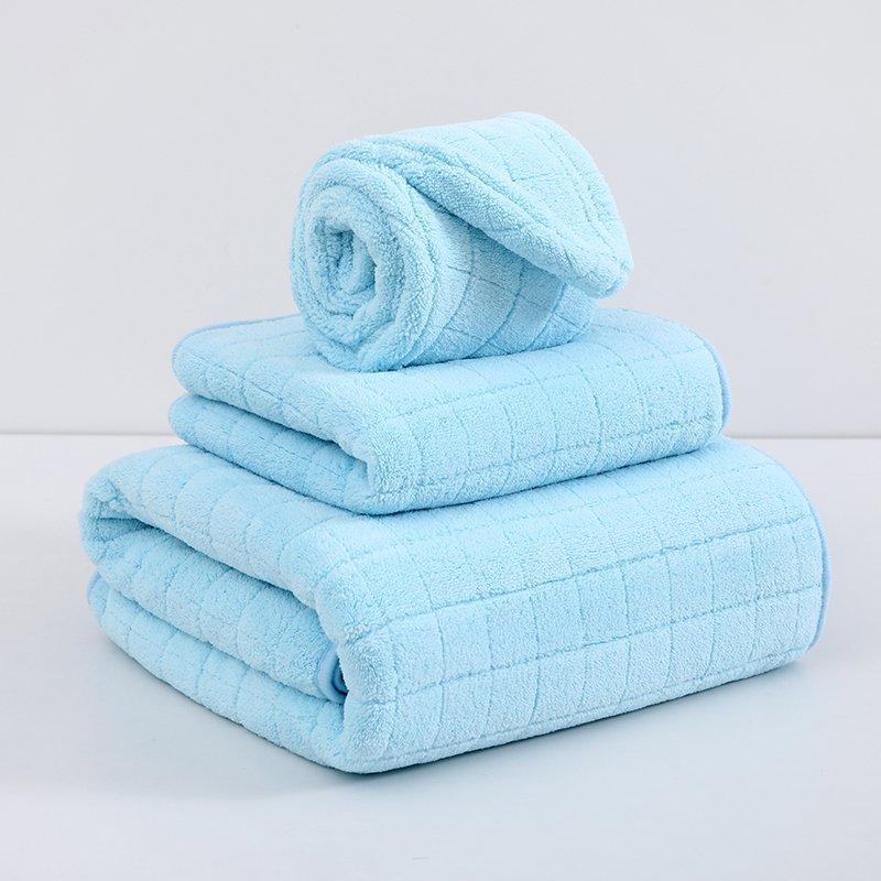 Checkered Bath Towel Coral Velvet Thickened Absorbent Towel Washing Face Towel Soft and Not Easy To Face Loss Household Quick-Drying Large Bath Towel