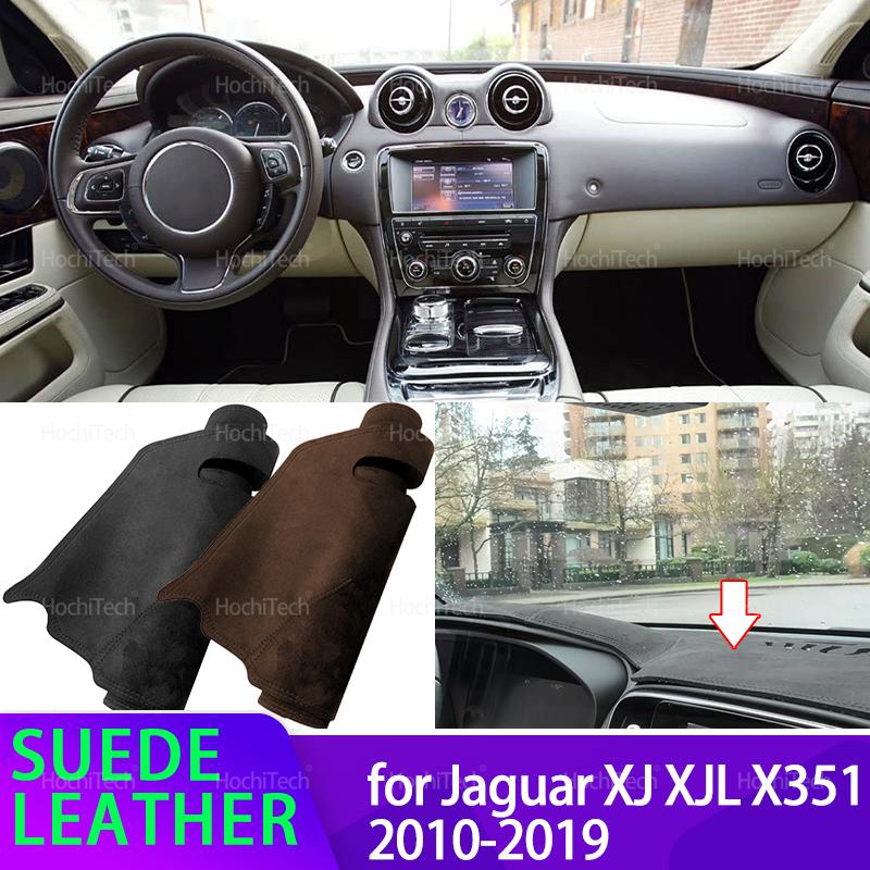 Для Jaguar XJ XJL X351 2010-2019 Автомобильный коврик на панель приборов Черная/Коричневая кожаная накладка на панель приборов Замшевый коврик на панель приборов Аксессуары-солнцезащита