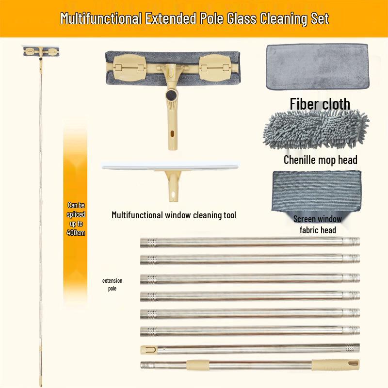 Двусторонний шенилловый скребок для окон с высоким подъемом и удлиненной ручкой