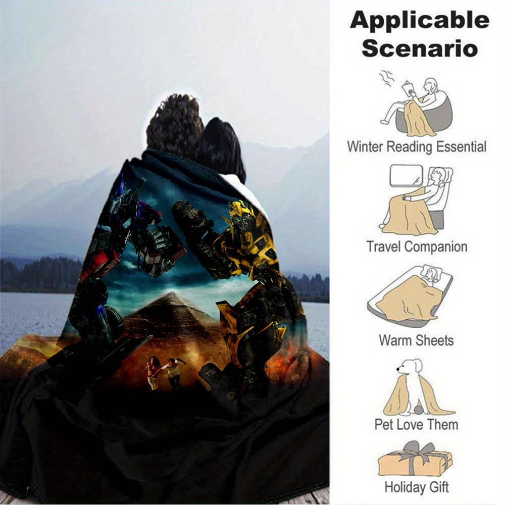1pc Bumblebee Autobot Digital Printed Flannel Blanket, Super Soft Plush Fleece Bed Cover, Multipurpose Four Seasons Hypoallergenic Quilt for