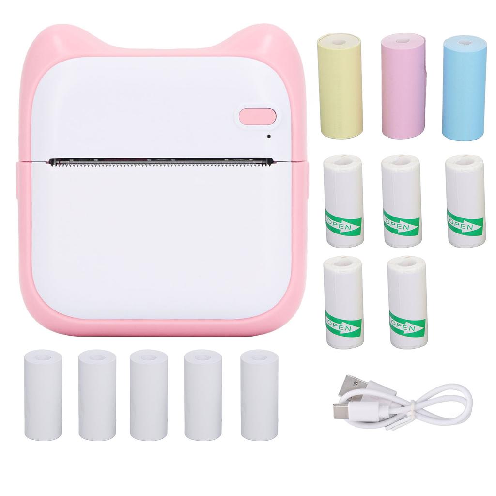 Мини термопринтер HD Clear 200dpi Печать BT Портативный принтер для студентов Фотографии Заметки Розовый