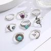 Vintage Geometric Stone Opal Rings Set For Woman Bohemian Antique Silver Color Knuckle Shield Rings Fashion Party Jewelry