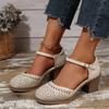 Ретро Универсальные Женские Сандалии Открытый Носок Перфорация Средний Каблук Туфли для Мамы Пряжка Одинарные Туфли Удобная Резиновая Подошва Обувь