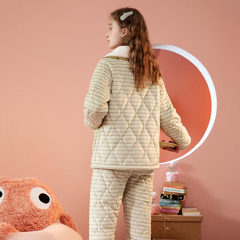Fenteng Women's Thickened Three-Layer Quilted Pajama Set