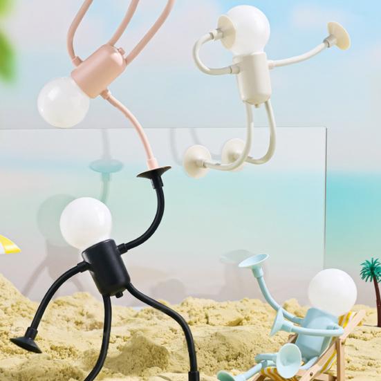 LED Bedside Lamp Changeable Shape Funny Night Light with Suction Cup Soft Glow DIY Shape Cute Light Bulb Man Mini Night