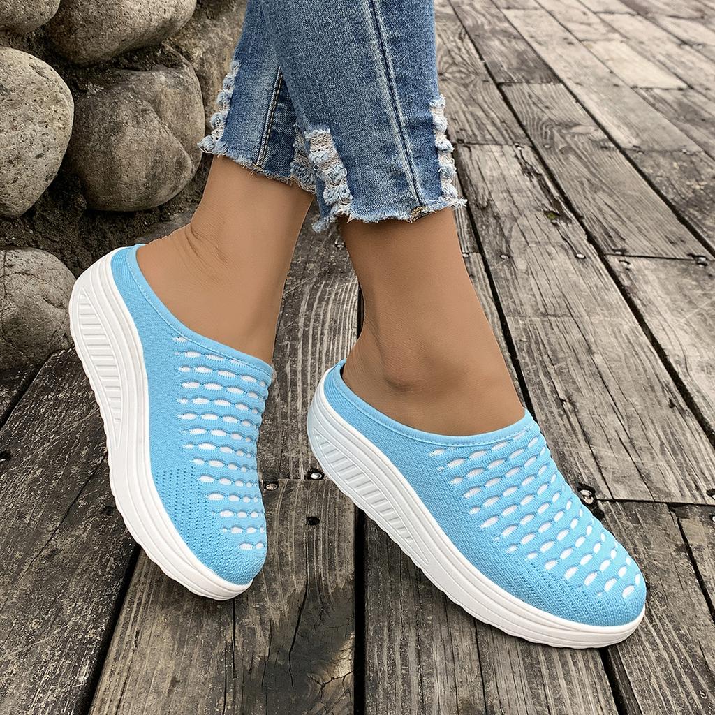 Дышащая женская обувь из ткани «Fly-Voven» с полуподносом, большие размеры, повседневные спортивные туфли Doudou, прогулочные туфли на плоской подошве