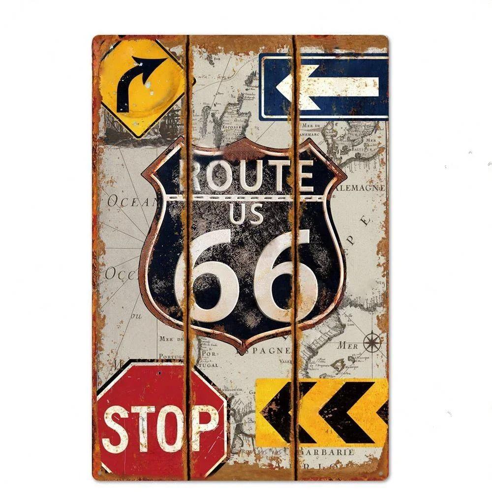 Сувенирная номерная табличка Route 66, Американский металлический знак для авто 20x30см