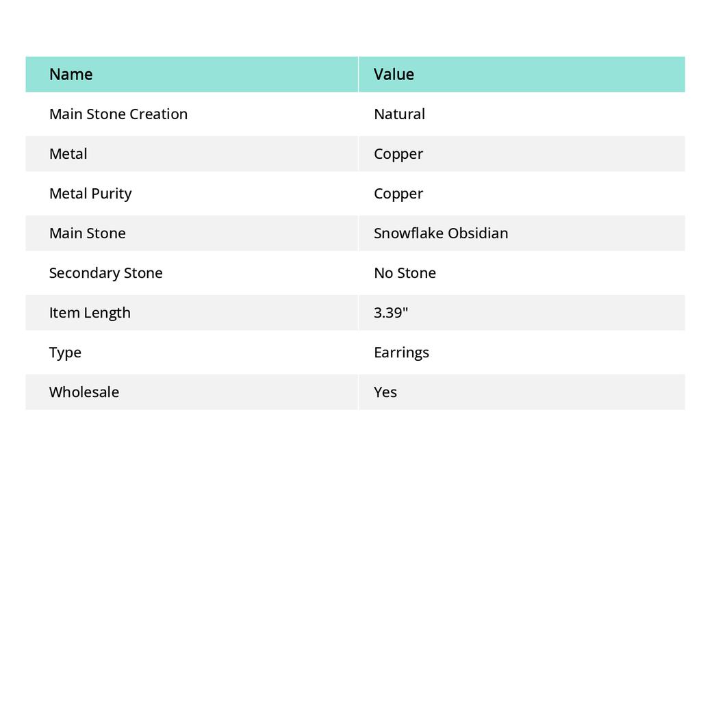 Обсидиан Снежный Ручной Работы Медная Проволока Обмотка Ювелирное Украшение Серьга 3.39" j7a27